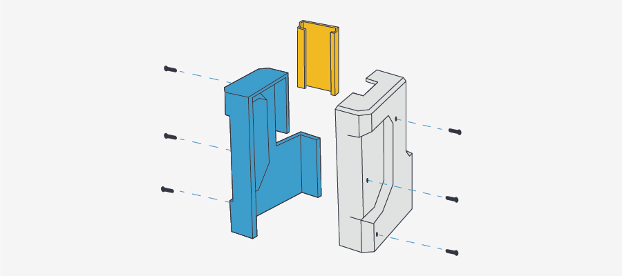 The left image illustrates resulting corner radii from milling. Consider adding reliefs to sharp corners (right image) to improve fit